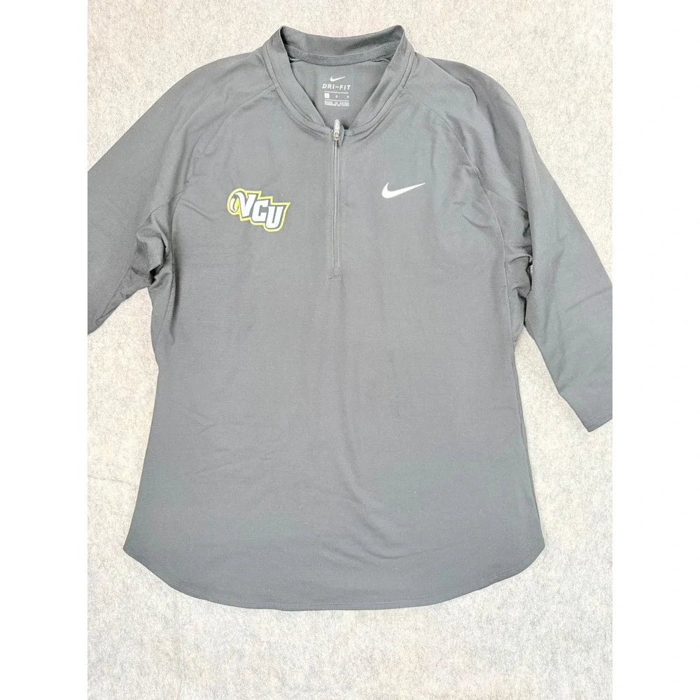 Nike VCU Pullover Women L Black Dri-FIT 1/4 Zip 3/4 Sleeve Athletic Sporty Top
